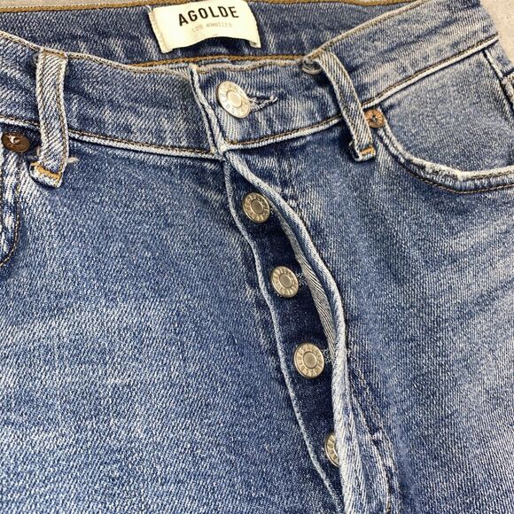 AGOLDE Women’s 25 Nico High Rise Slim Crop Jeans Shoreline Knee Tear Button Fly - Picture 3 of 10